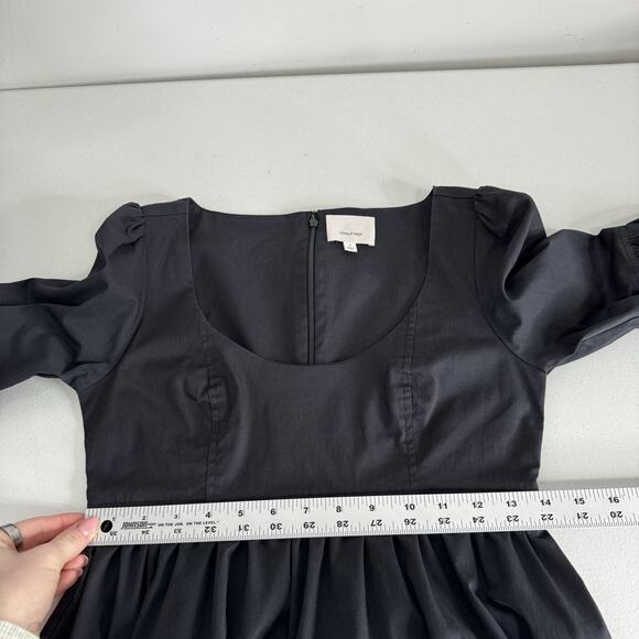 Cinq a Sept Rose Tiered Mini Dress Womens 2 Black Bishop Sleeve Cottage Boho - Picture 12 of 16